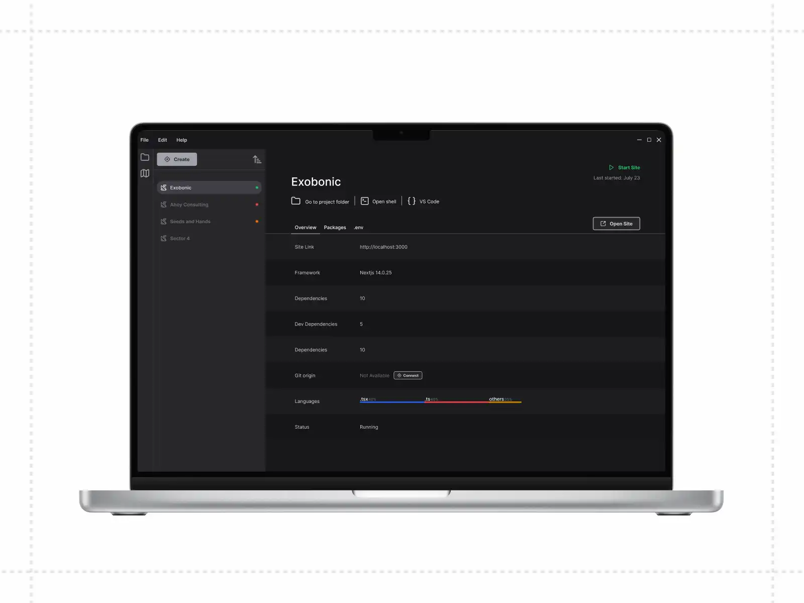 DevThing interface showing project management and deployment dashboard
