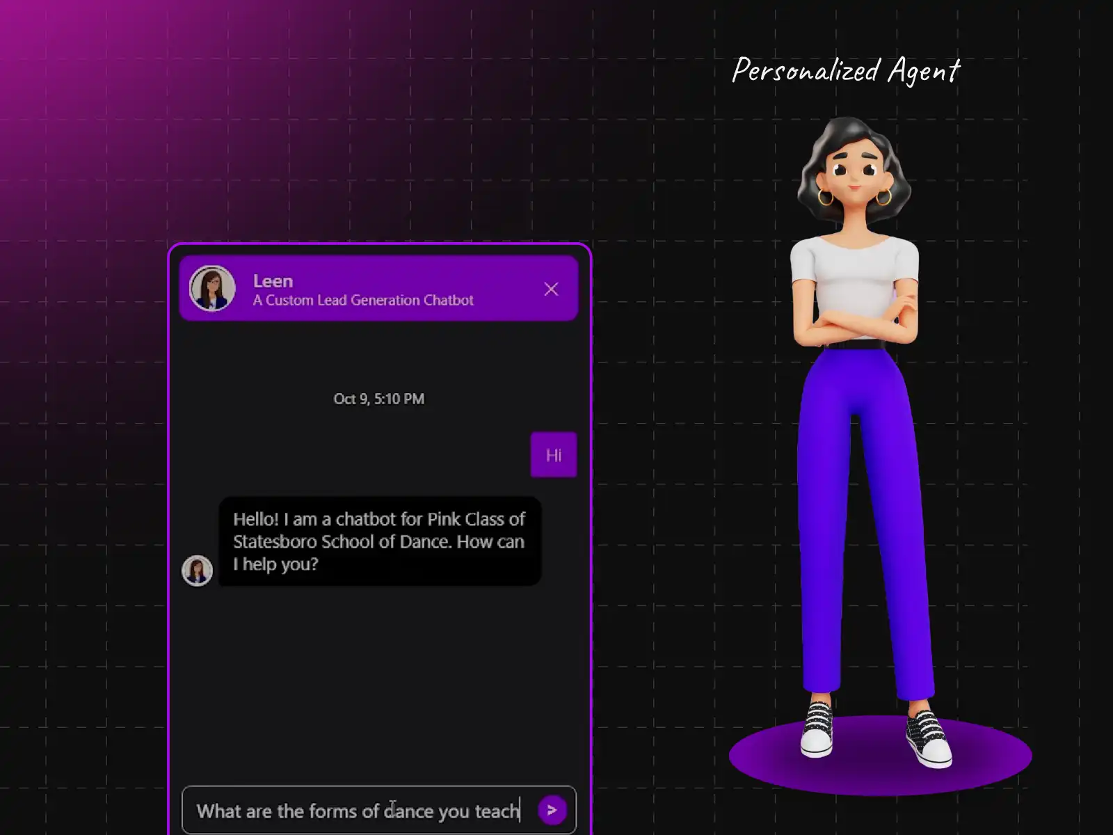 Lead generation chatbot interface showing interactive conversation with website visitors
